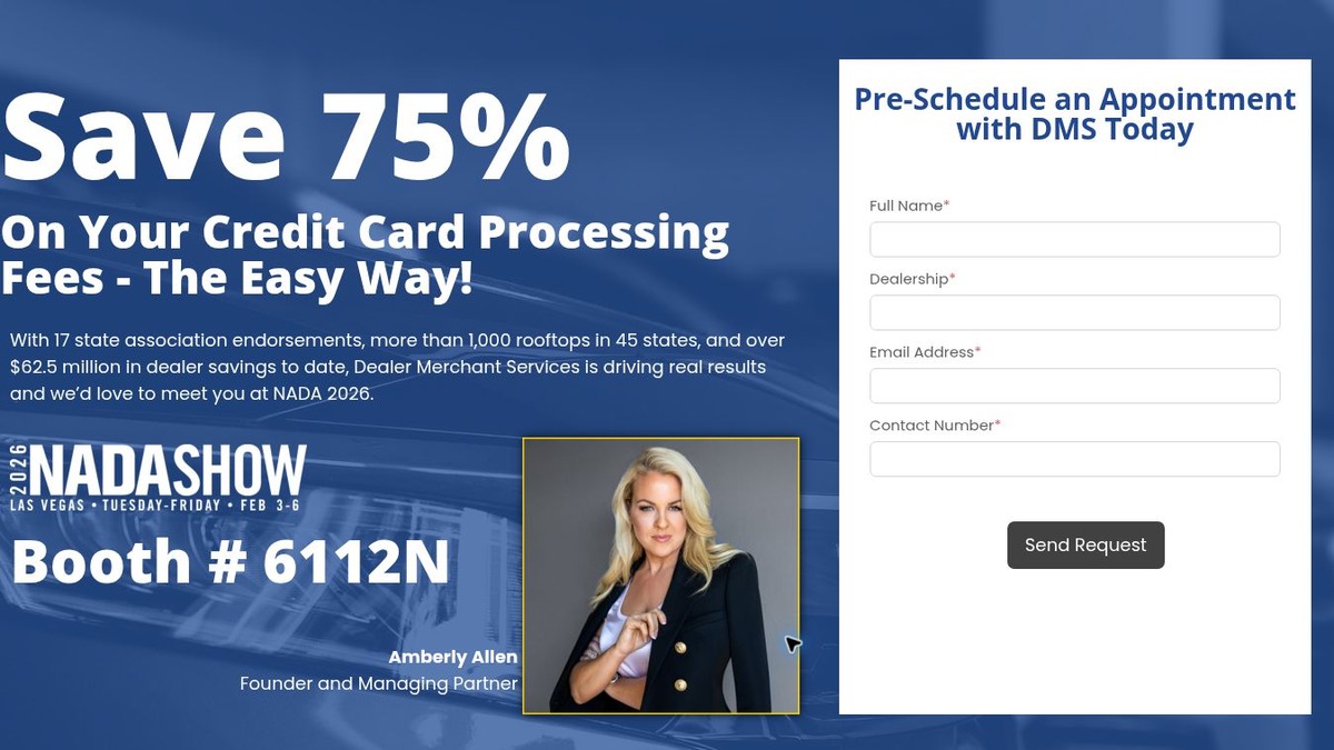 Screenshot of the Dealer Merchant Services NADA 2026 Campaign landing page