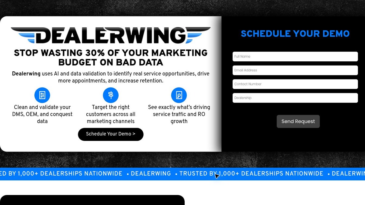 Screenshot of the Dealerwing April 2026 Campaign landing page