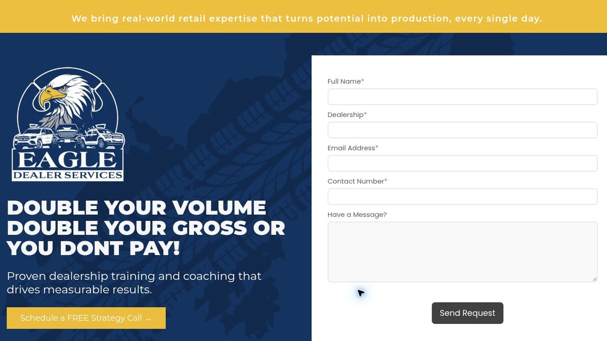 Screenshot of the Eagle Dealer Services November 2025 Campaign landing page