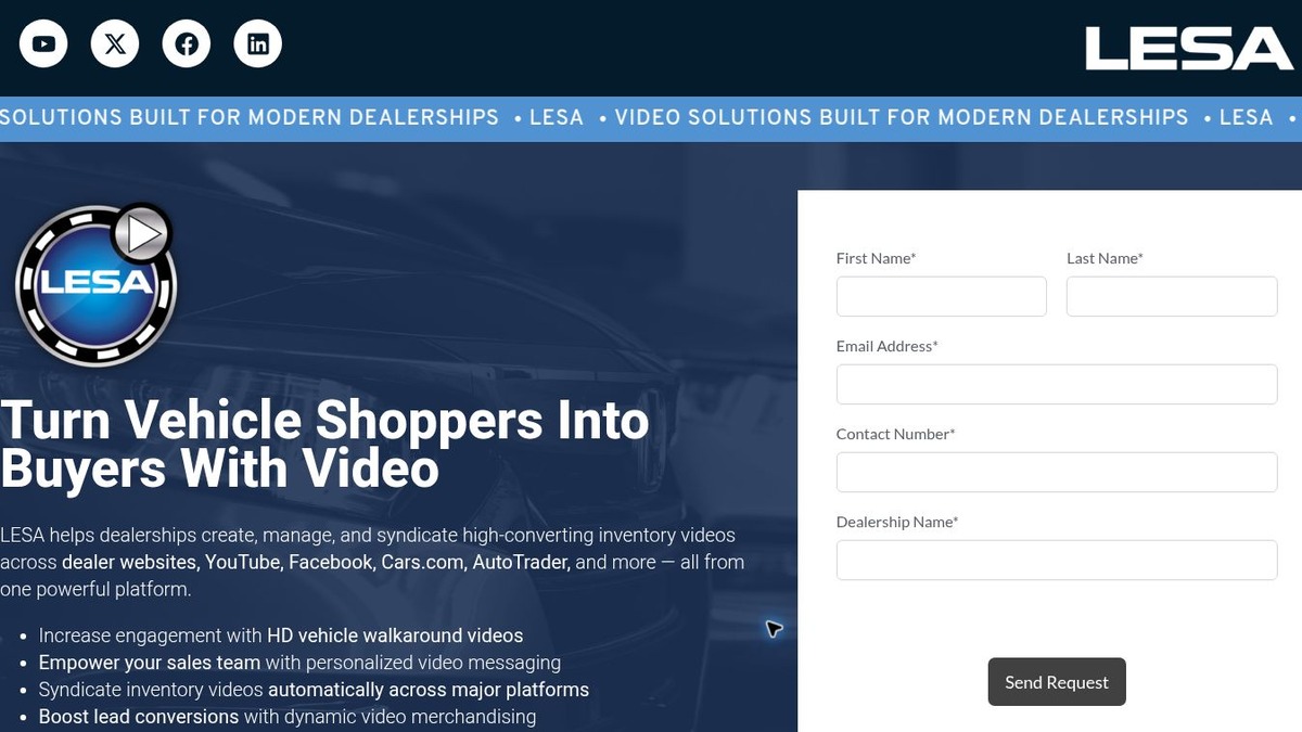 Screenshot of the LESA Video Solutions Request a Demo landing page