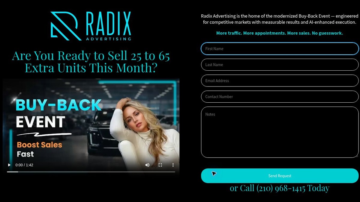 Screenshot of the Radix Advertising Buy-Back Event Campaign landing page